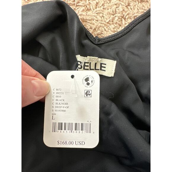 Free People NWT Belle The Label Black Deep V One Piece Swimsuit Size L - Picture 7 of 10